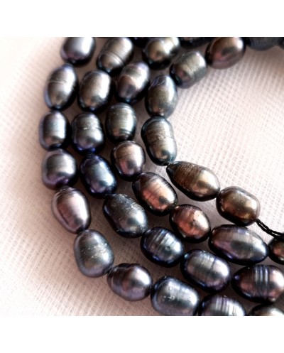 Perlai gėlavandeniai juodos sp., ryžių formos 7-8mm, 1 vnt.