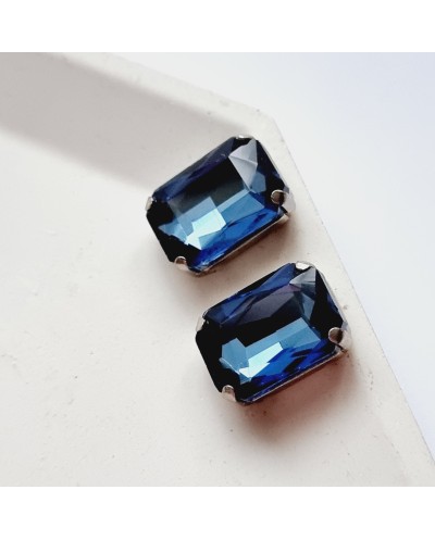 Stačiakampiai prisiuvami kristalai  mėlynos sp., 12x10mm, 1 vnt.